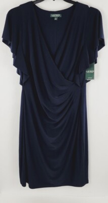 NWT Lauren Ralph Lauren LRL Blue Draped Dress Ruffle Flutter Sleeve Size XS