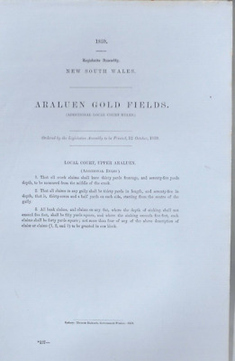 AUS PARLIAMENT PAPERS ,NSW 1859 , ARALEUN GOLD FIELDS , ADDITIONAL RULES