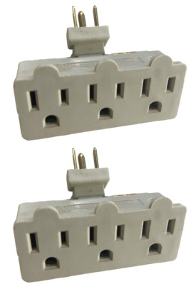 2pk 3-Outlet AC Power GROUNDED Swivel Light Wall Tap Adapter UL Listed Ivory/10z