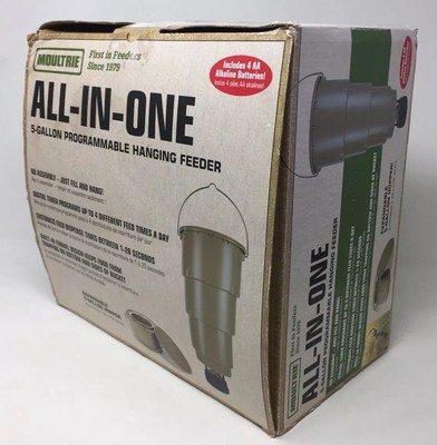 All In One Hanging Deer Feeder With Adjustable Timer 5 Gallon Tapered Bucket