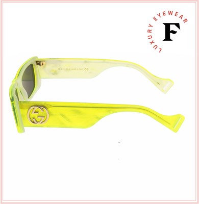 Pre-owned Gucci 0516 Fluorescent Neon Yellow Pearl Geometric Slim Sunglass Gg0516s Unisex In Gray