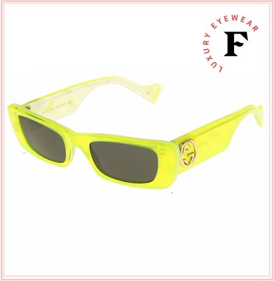 Pre-owned Gucci 0516 Fluorescent Neon Yellow Pearl Geometric Slim Sunglass Gg0516s Unisex In Gray