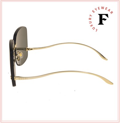 Pre-owned Gucci 0352 Metal Gold Black Oversized Rimless Sunglasses Gg0352s Authentic In Multicolor