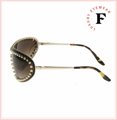 Pre-owned Prada Wrap Ornate Gold Brown Metal Stud Shield Runway Sunglasses 73v Pr73vs