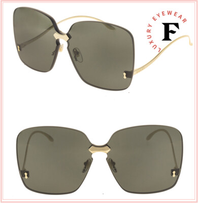 Pre-owned Gucci 0352 Metal Gold Black Oversized Rimless Sunglasses Gg0352s Authentic In Multicolor