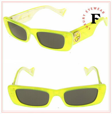 Pre-owned Gucci 0516 Fluorescent Neon Yellow Pearl Geometric Slim Sunglass Gg0516s Unisex In Gray