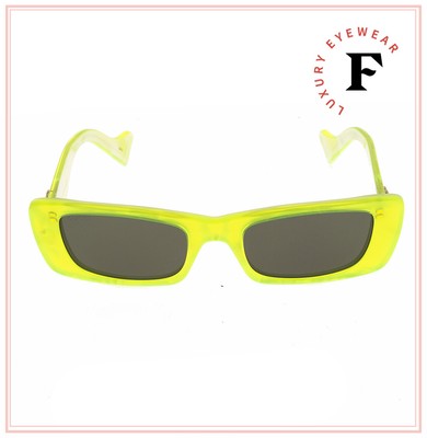 Pre-owned Gucci 0516 Fluorescent Neon Yellow Pearl Geometric Slim Sunglass Gg0516s Unisex In Gray