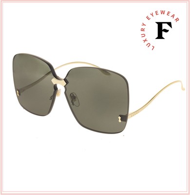 Pre-owned Gucci 0352 Metal Gold Black Oversized Rimless Sunglasses Gg0352s Authentic In Multicolor