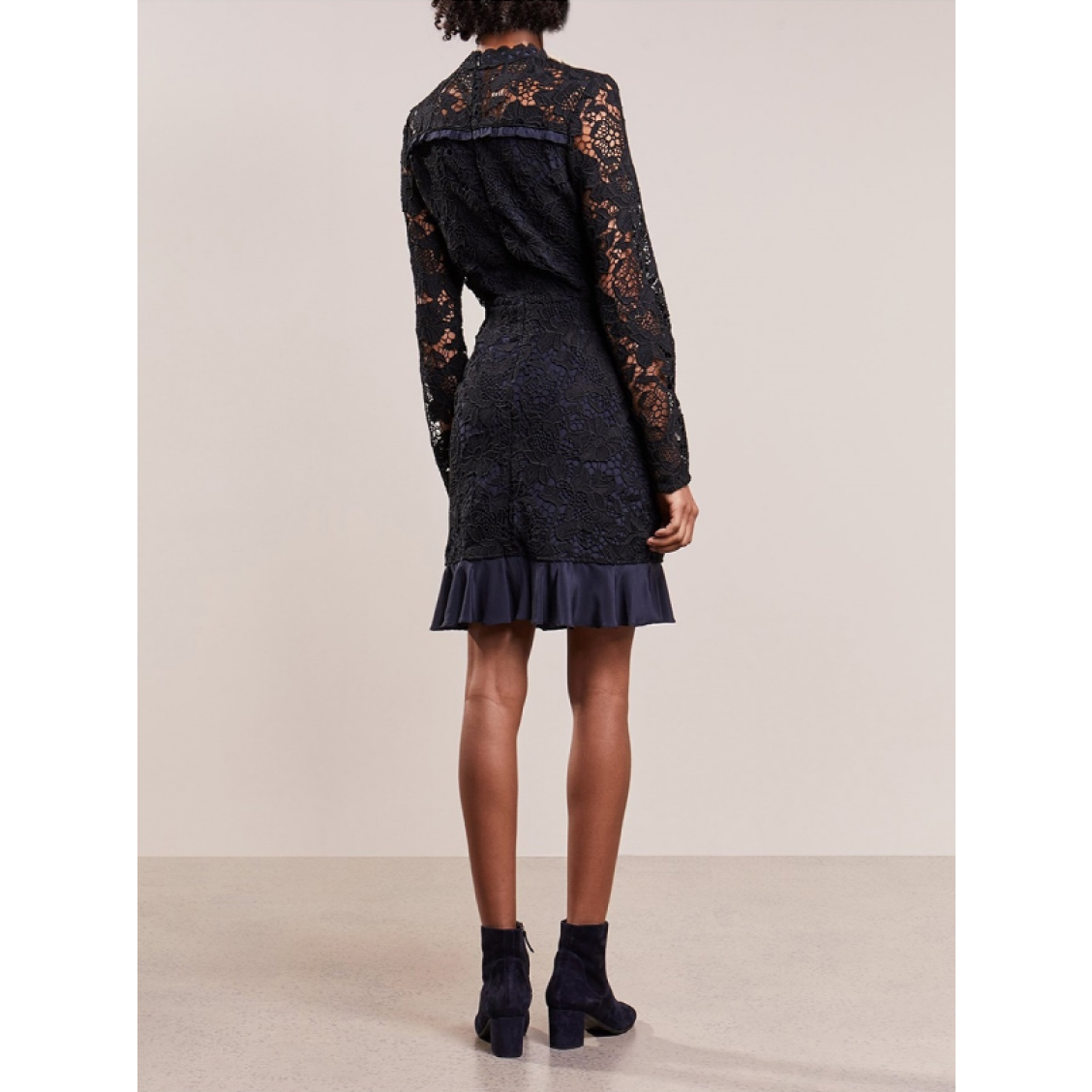 Pre-owned Markus Lupfer Floral Lace Lana Dress / Dr860 In Navy