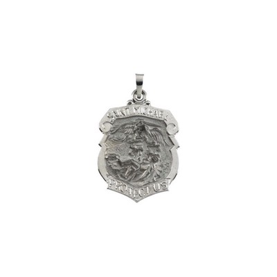 Pre-owned Stuller St. Michael The Archangel Medal 14k Yellow Gold 14k White Gold 24.25x20.50mm 3g