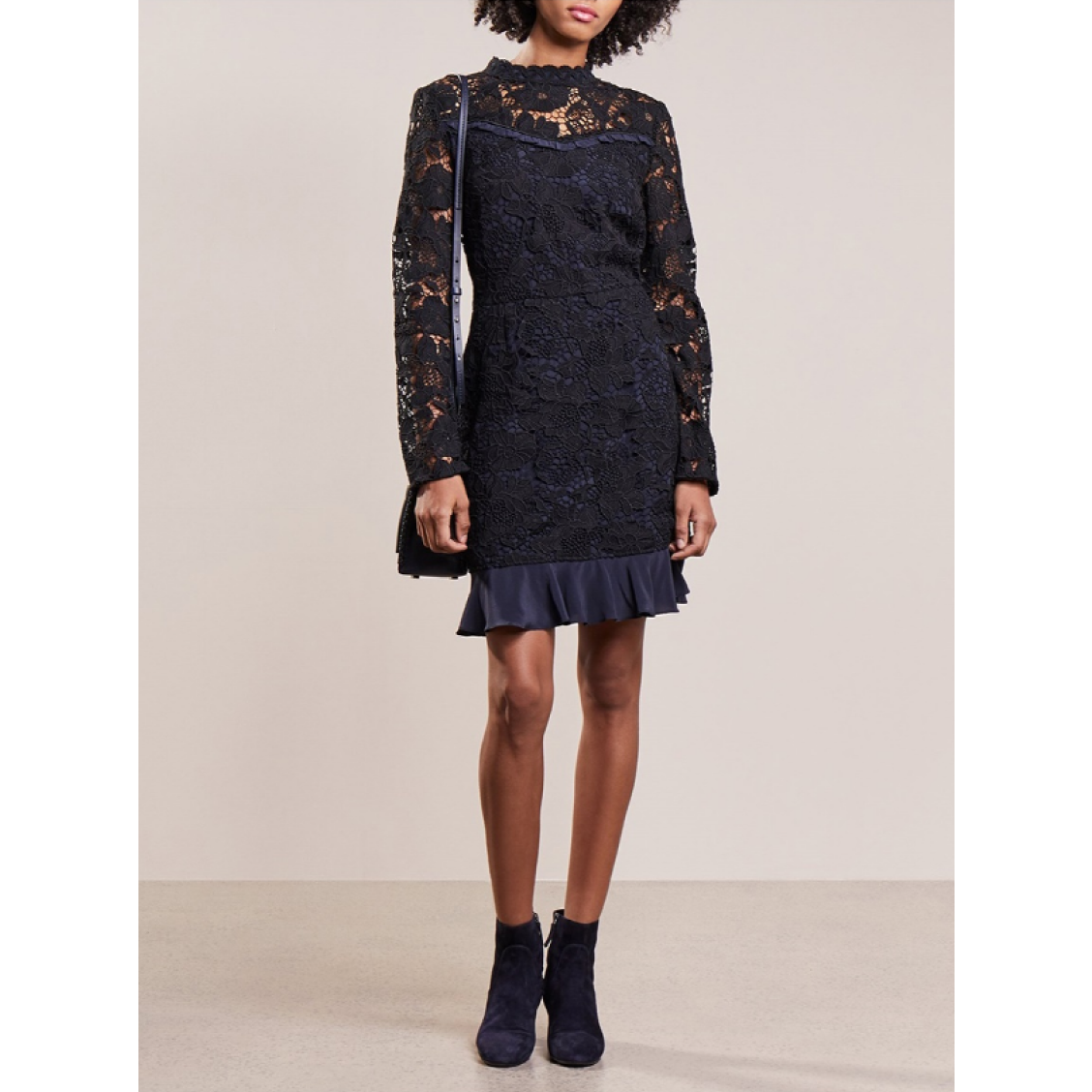 Pre-owned Markus Lupfer Floral Lace Lana Dress / Dr860 In Navy
