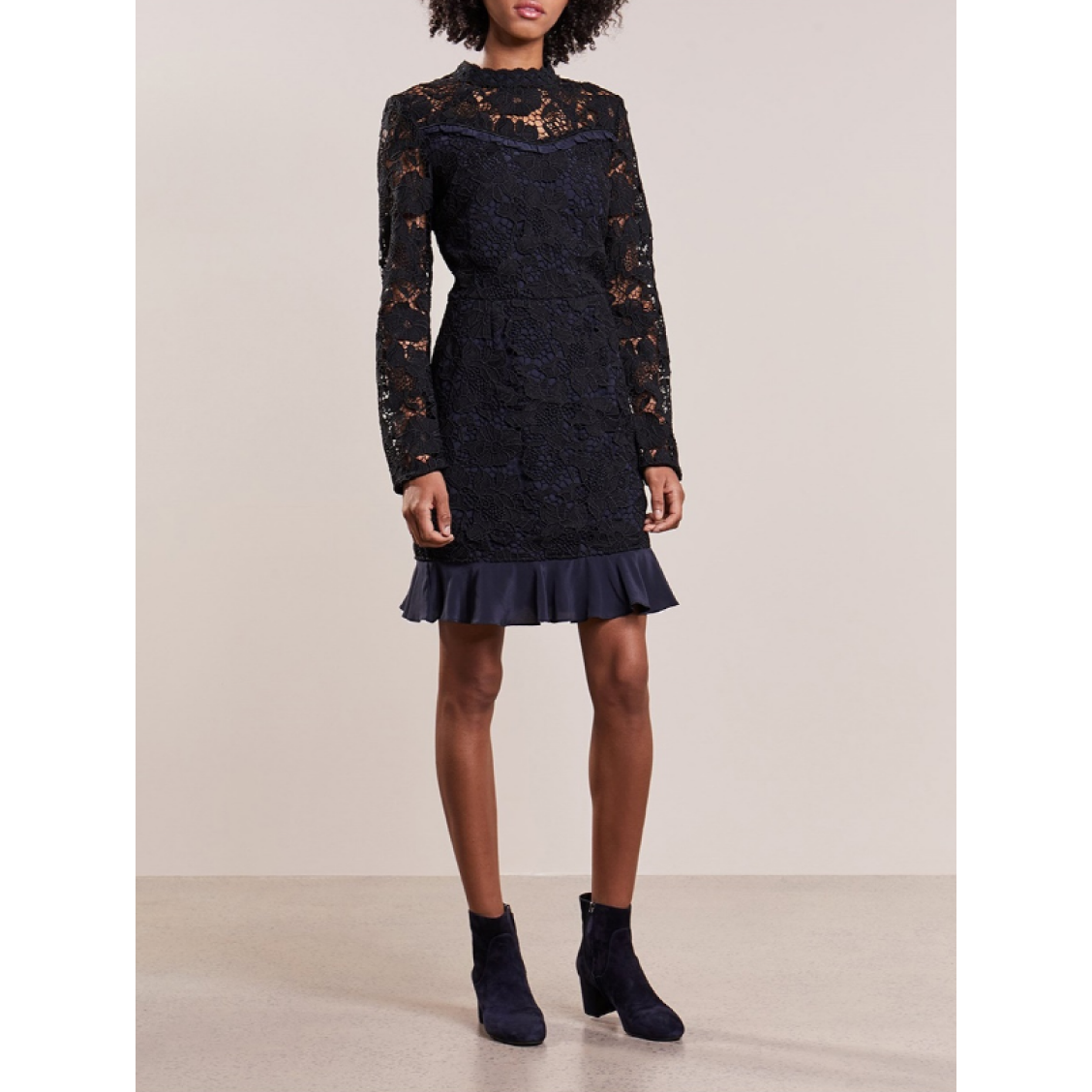 Pre-owned Markus Lupfer Floral Lace Lana Dress / Dr860 In Navy