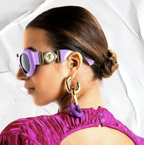 Pre-owned Versace 0ve4424u -536687 Lilac Sunglasses In Gray