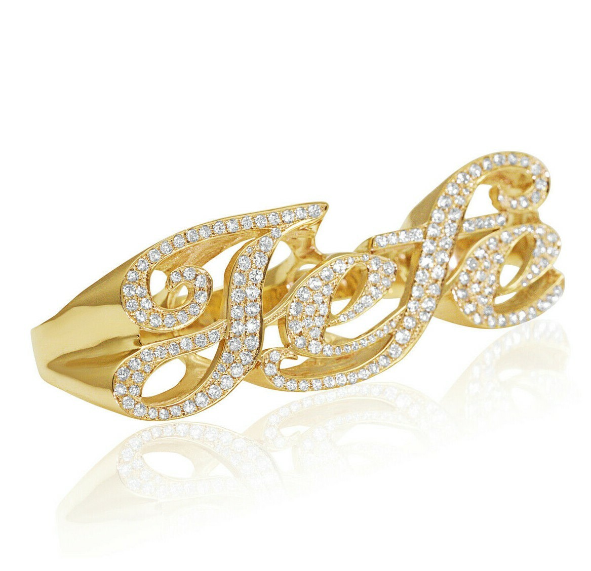 Pre-owned Online0369 Customized Name Four Finger Ring 1.25ct Cubic Zirconia Yellow Gold Over Silver In White