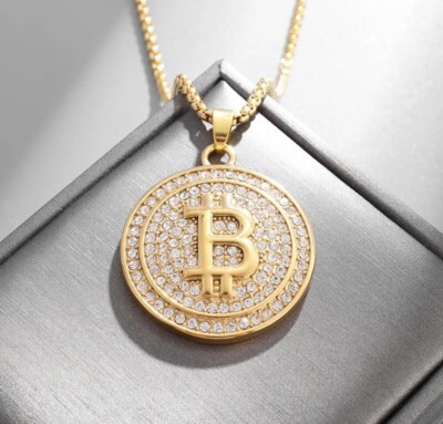 Bitcoin Crypto Cryptocurrency Bitcoin Necklace Chain Iced Out 60cm BTC HODL