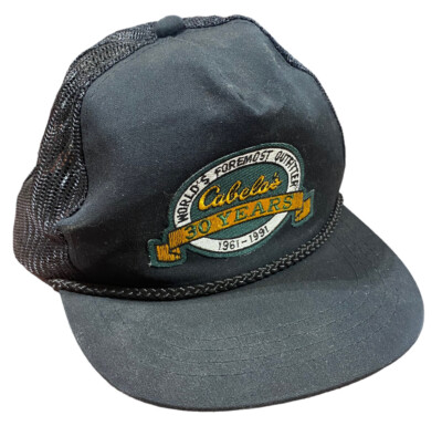 Vintage Cabelas Hat Snap Back Trucker Mesh Hunting Black 30 Years 1991 Yupoong