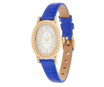 Judith Ripka 14 Gold & Cobalt Blue Lizard Strap Watch Adjustable Warranty Box