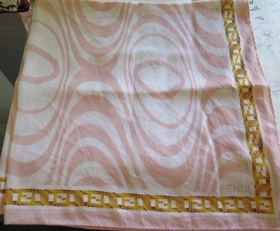 FENDI 100 Soft COTTON Scarf  Pink White with Gold Fs  20quotSquare 