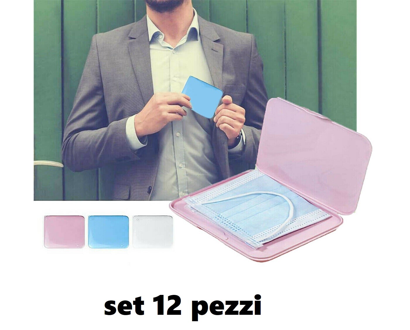 Set 12 Pezzi Custodia Porta Mascherine Tascabile Rigida Astuccio Colorata hmj