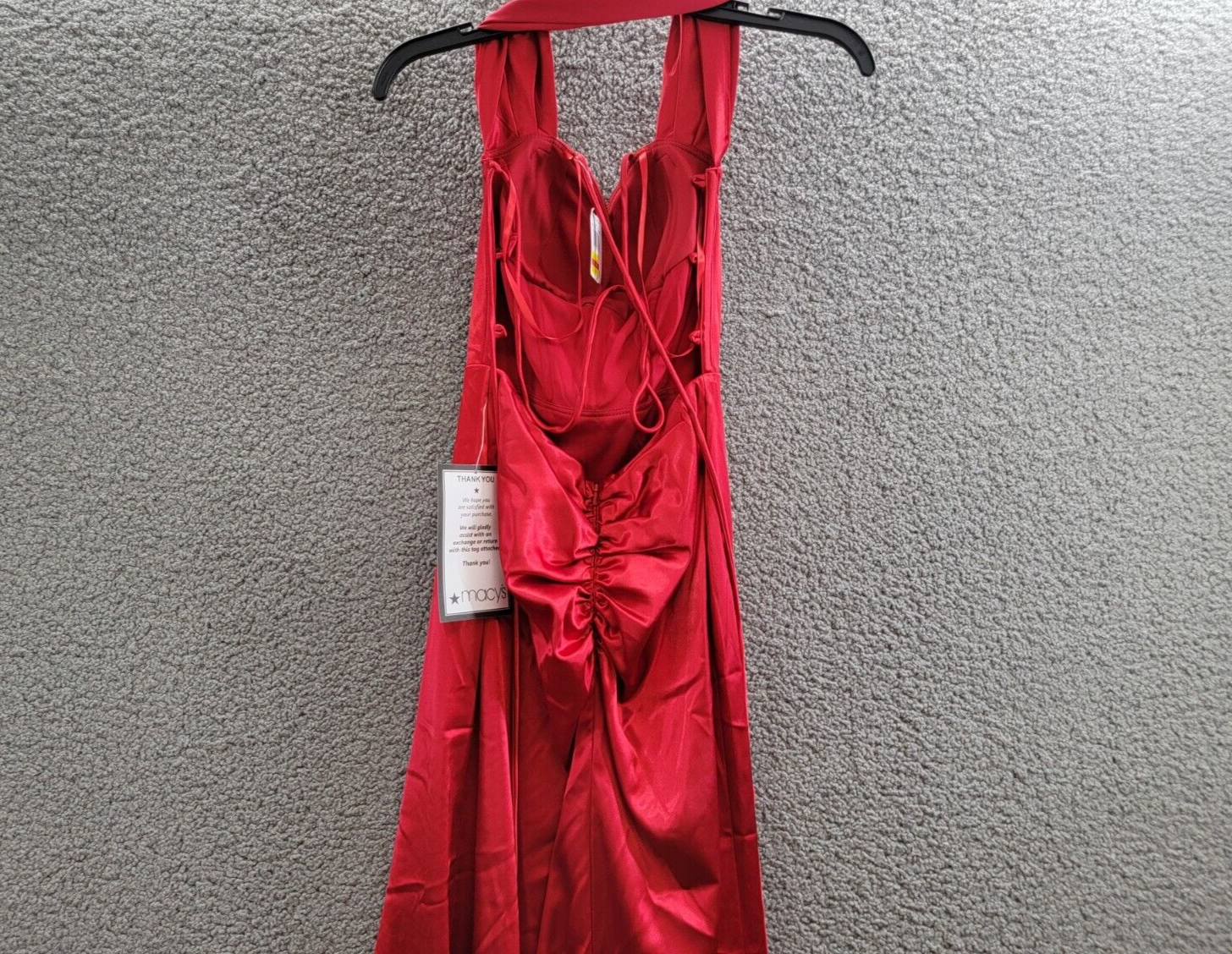 Blondie Nites Draped Lace-Up Satin Gown Juniors' 3 Red Back Lace Zip Closure - Picture 11 of 15