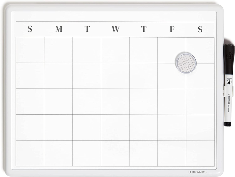 Magnetic Dry Erase Calendar Board 14"x11" with Marker & Magnet White Frame