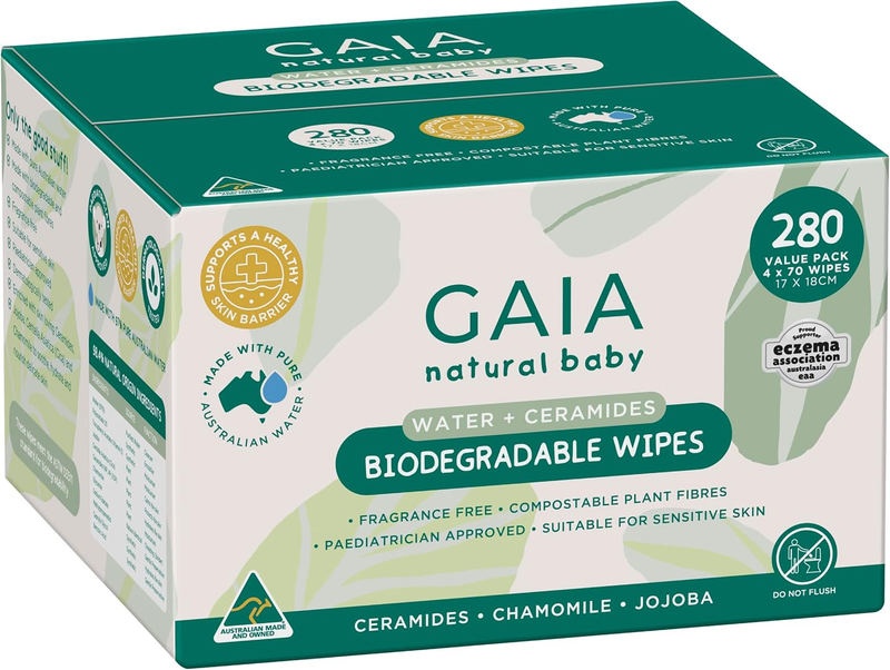 GAIA Water & Ceramides Baby Wipes | Pure Australian Water | Ceramides for Skin S
