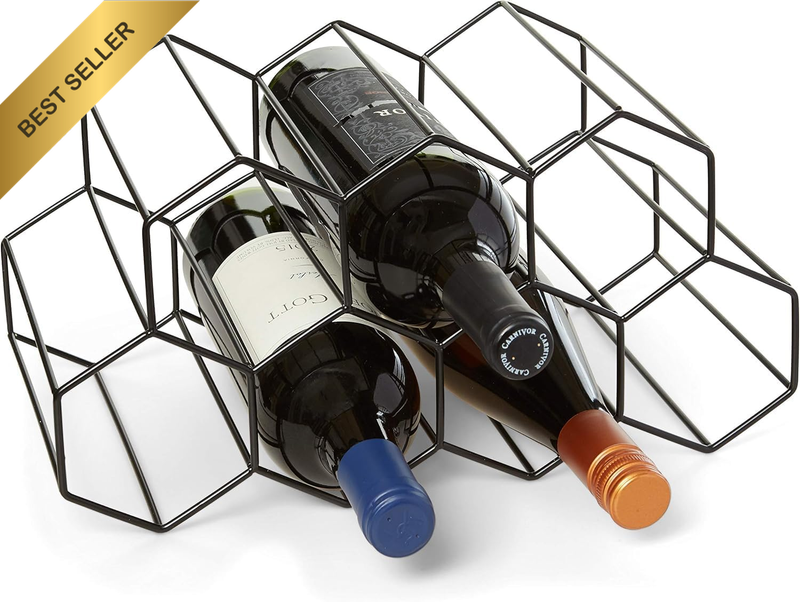 9 Bottles of Modern Black Metal Countertop Wine Rack