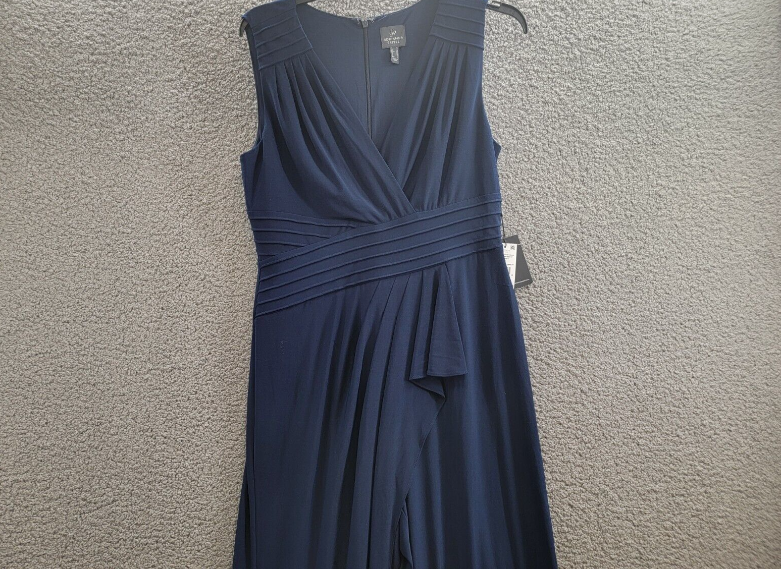 Adrianna Papell Pintucked Wide-Leg Jumpsuit Women's 14 Midnight Back Zip Closure - Picture 3 of 17