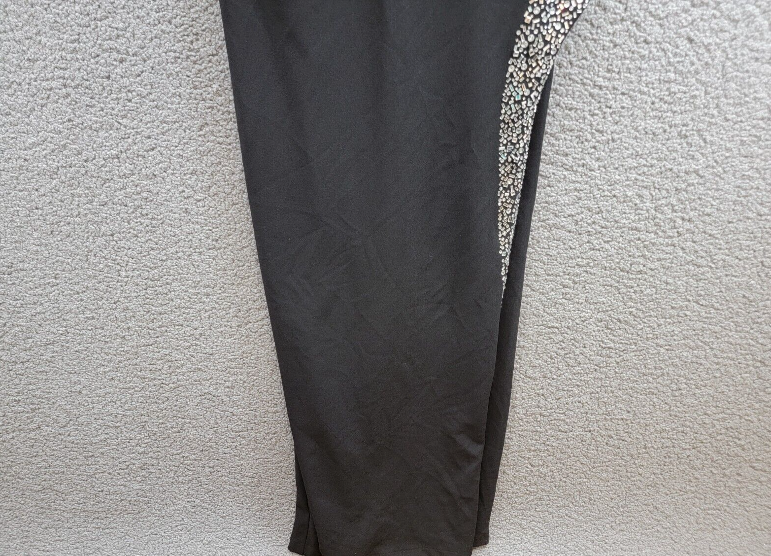Nightway Rhinestone-Trim Strappy-Back Gown Women 10 Black Straight Neck Back Zip - Picture 4 of 15