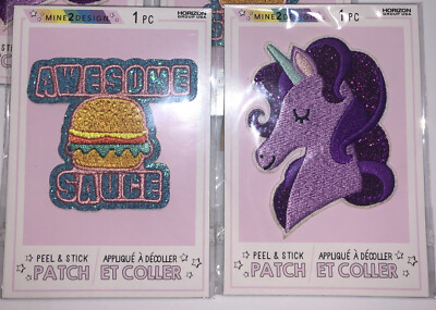 Mine 2 Design AWESOME SAUCE UNICORN Peel & Stick/Iron On Patches Metallic Thread