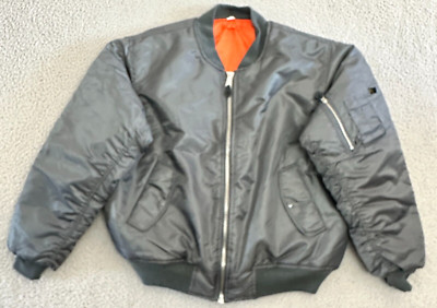 Vintage Rothco MA-1 Flight Bomber Jacket Size Extra Large Olive Green Orange