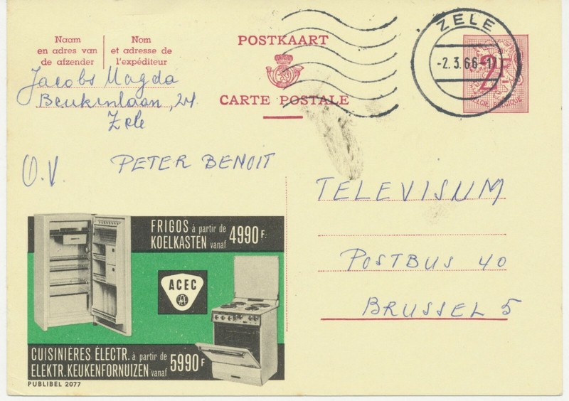 Belgien Reklame-Ga 1968, 2077 Acec KÃ¼ChengerÃ¤Te 2 F Werbe-Ga Advertising Zele