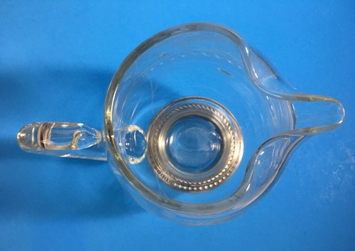 Floral and Wheat Etched Glass Pitcher with Silver Base 6.75
