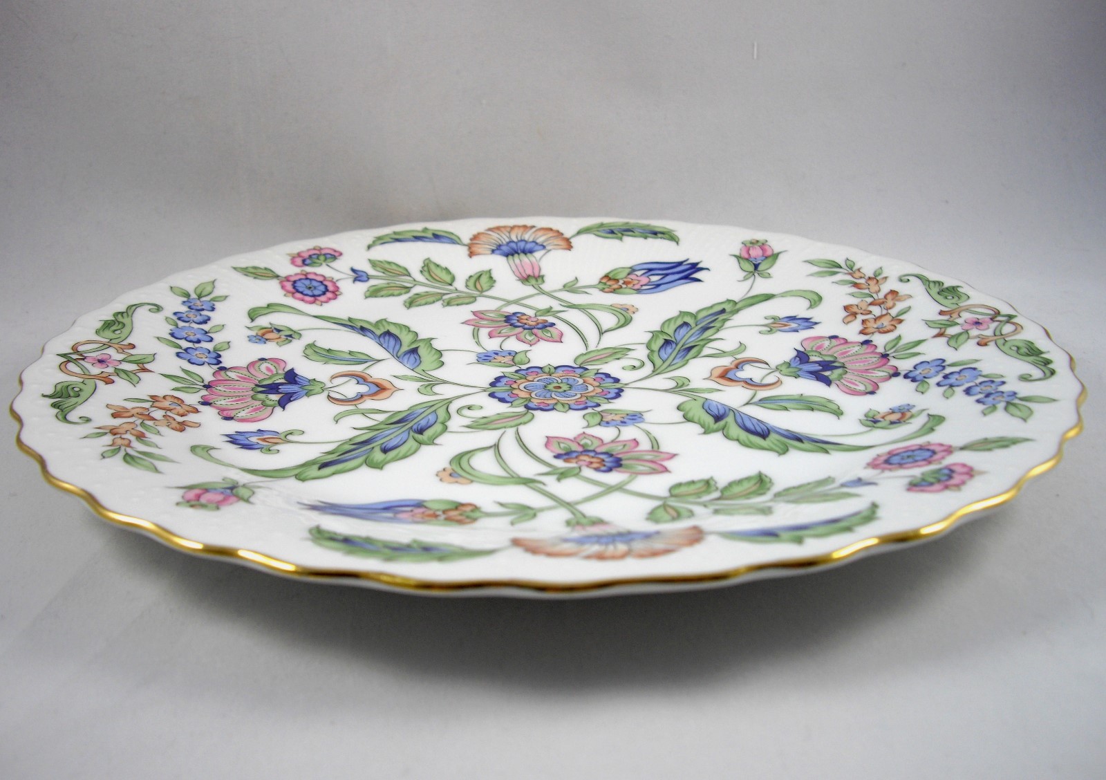 Andrea by Sadek Floral Cake Plate with Gold Trim Scalloped Made in Japan 10 3/8