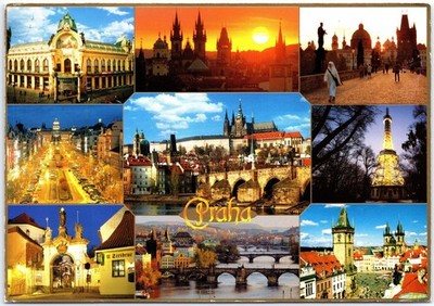 VINTAGE CONTINENTAL SIZE POSTCARD MULTIPLE SCENES IN PRAGUE THE CZECH REPUBLIC