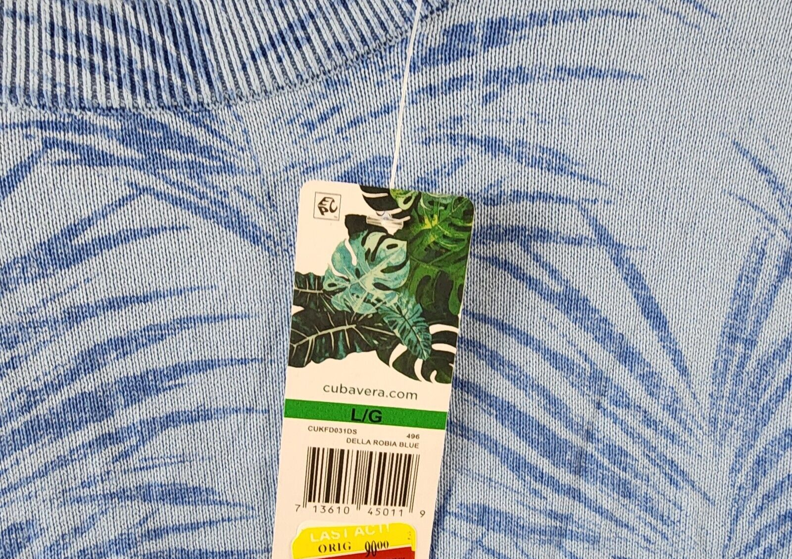 Cubavera Palm Print Crewneck Jacquard Sweater Men's L Della Robin Blue Pullover - Picture 9 of 14