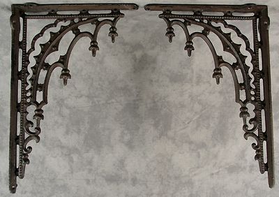 2 ARCHITECTURAL GOTHIC RENAISSANCE Cast Iron SHELF BRACKETS WALL CORNER BRACKETS