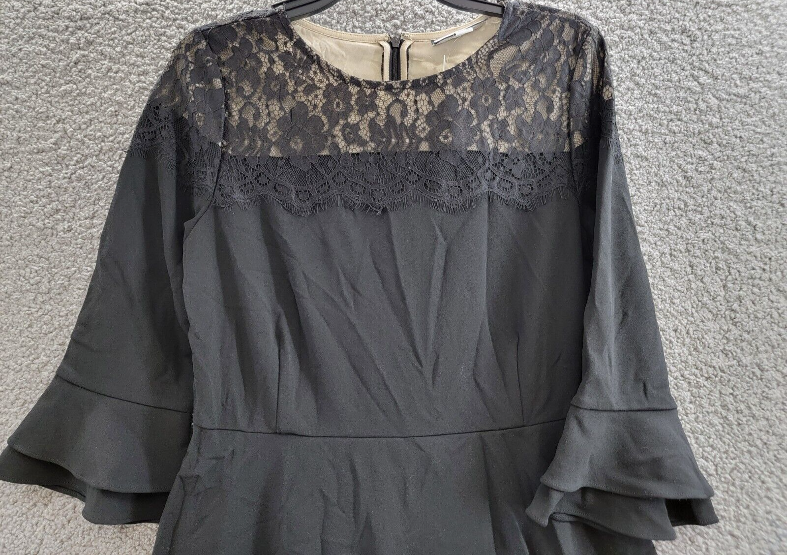 Charter Club Lace Yoke Fit Flare Dress Women's M Black Ruffle Sleeve Back Zip - Picture 3 of 17
