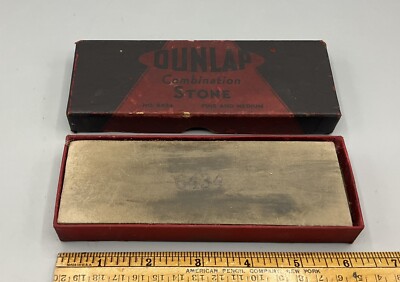 Vtg Dunlap Combination Sharpening Stone No. 6434 Fine And Medium Grit in Box