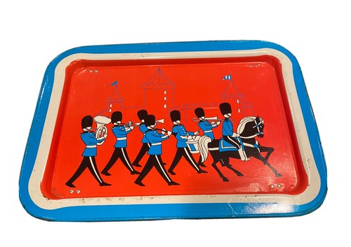 Vtg Metal TV Lap Tray with Folding Legs Castle Marching Band Horseback 12.5x17.5
