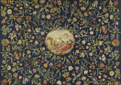 Enchanted Floral Millefleur Tapestry Fabric Print Renaissance Portrait Medallion