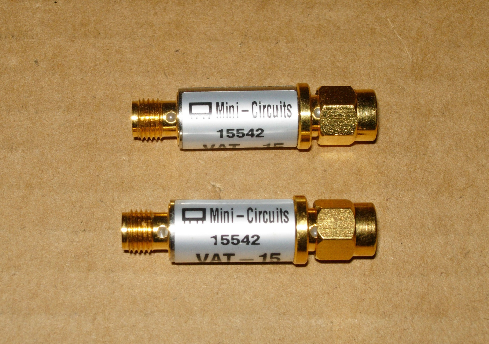 TWO MINICIRCUITS VAT15 ATTENUATORS 15 dB DC6 gHz 1 WATT 50 OHMS SMA