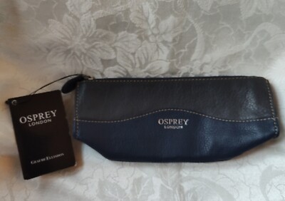 Osprey London Real Leather OSP 12 Makeup Bag Navy & Gray New with Tag