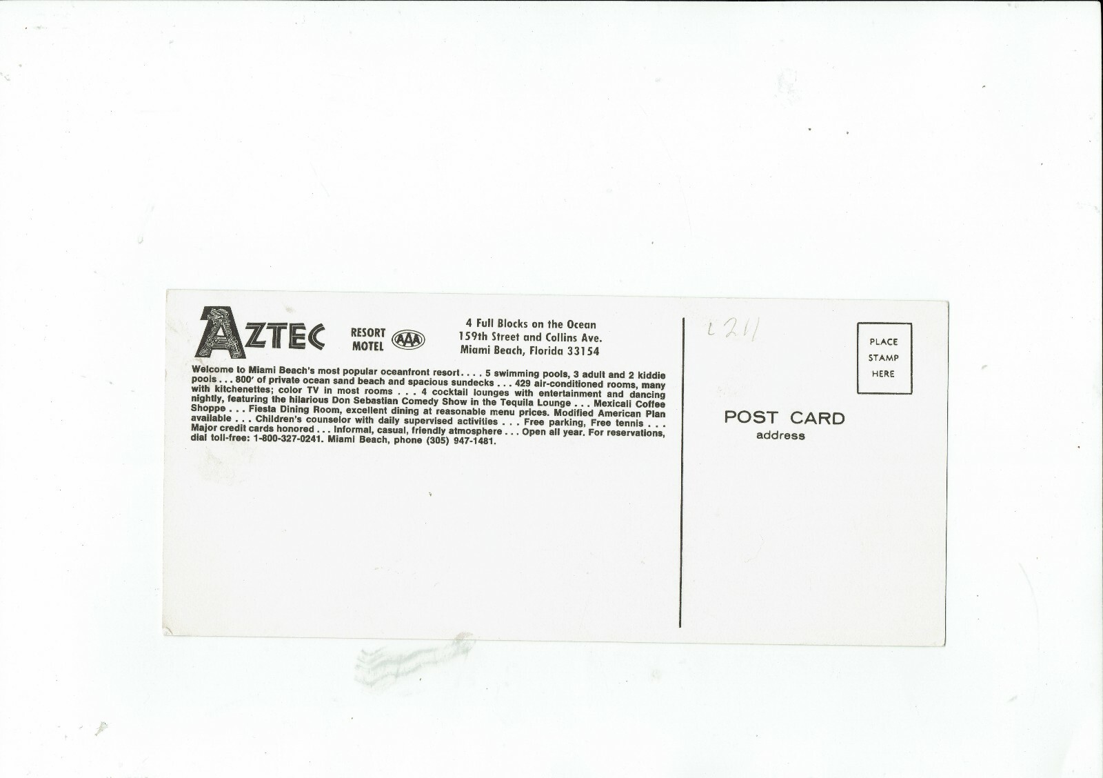 Aztec Resort Motel, Miami Beach, Florida multi-views long postcard