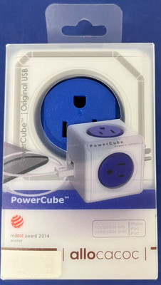 Allocacoc 3 port Power Cube with Dual 2.1a USB Block in Blue Brand-New LOOK