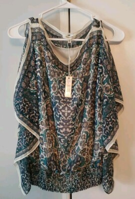 Max Studio Womens Summer Sheer Print Top With Undercami Sz L