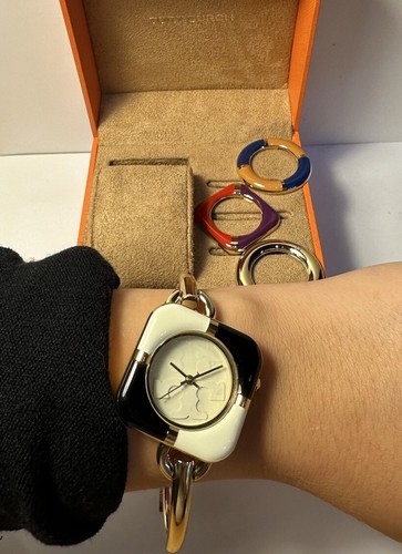 Pre-owned Tory Burch Miller Gold Watch Interchangeable Bezel Set Tbw6214set