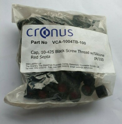 CRONUS VCA-1004TB-100 CAP 10-425 BLACK SCREW THREAD W/ SILICONE RED SEPTA PK/100