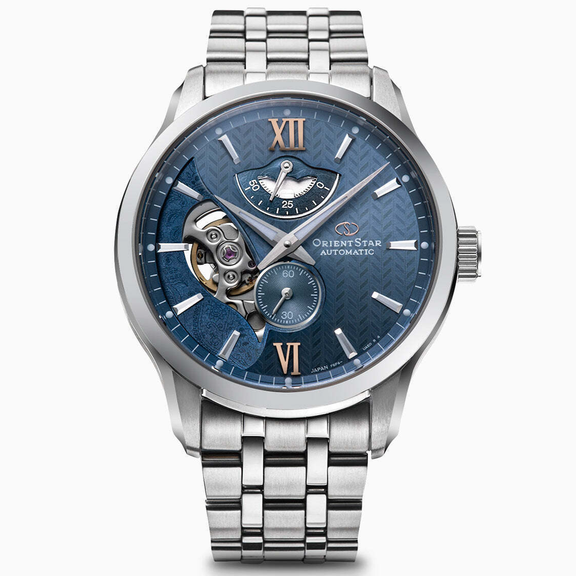 Pre-owned Orient Star Rk-av0b08l Layered Skeleton Mechanical Automatic Watch Blue 41mm