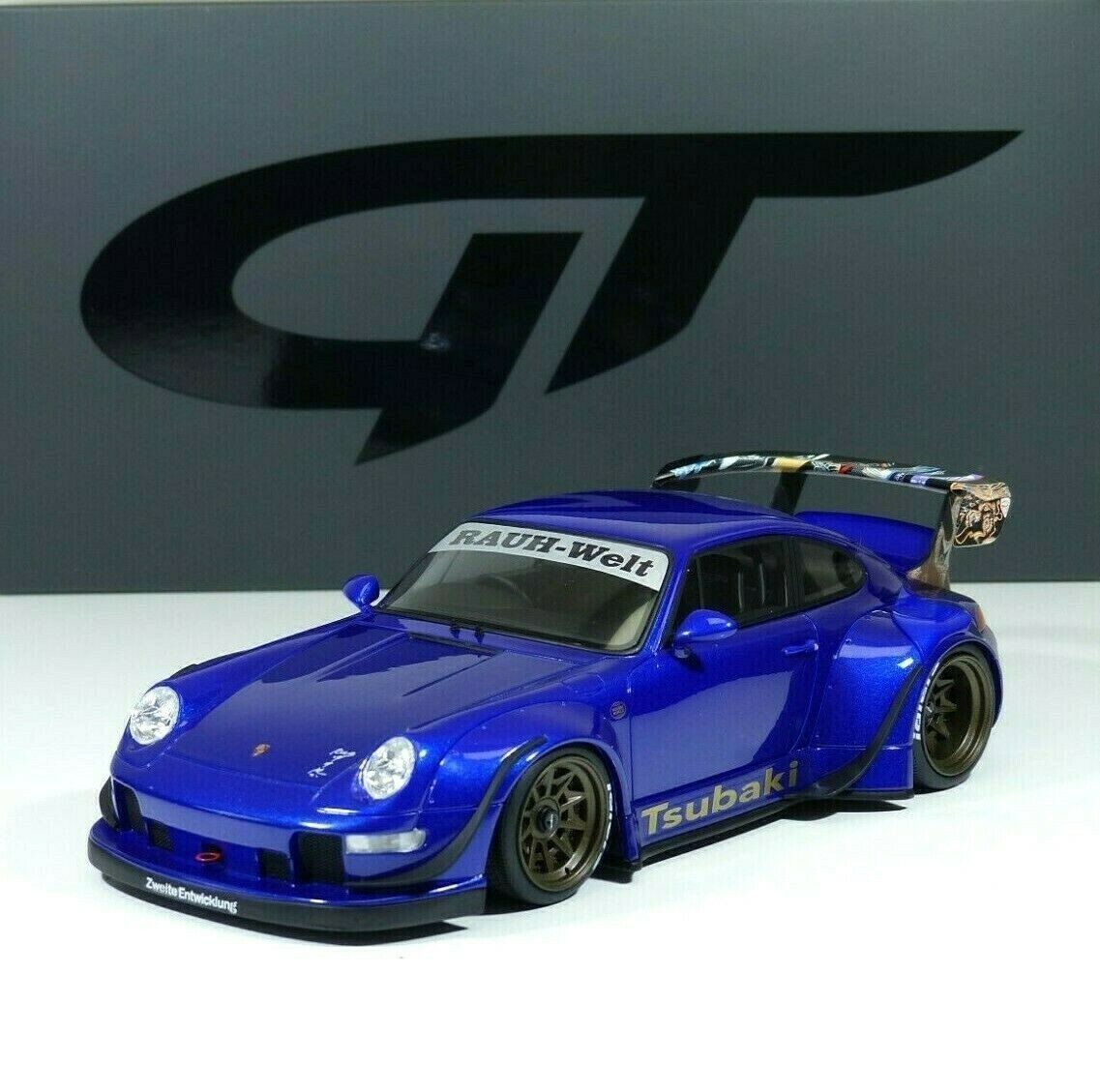 Porsche 911 RWB Rauh Welt Body Kit Tsubaki Blue, Black Rims